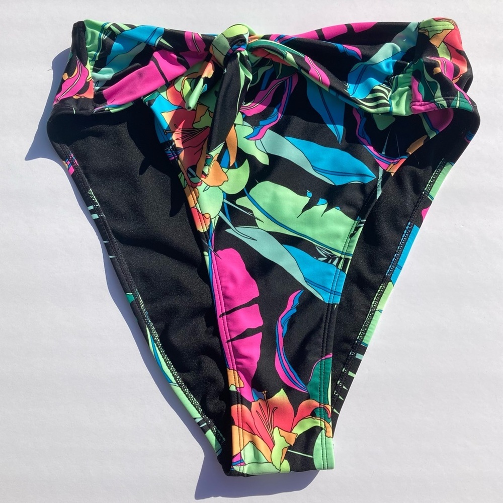 Xhilaration Bikini Bottom Large Sash Tie Cheeky High Leg Tropical Junior NWT